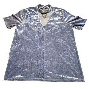 Before You Velour Velvet Y2K 90s Top Blue Gray Purple V-Neck Stretch Oversized